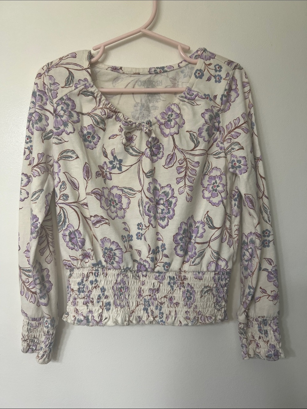 OshKosh B'gosh Cream Long Sleeve Top with Lavender Floral Print
